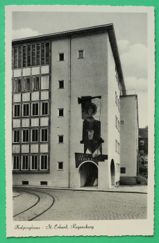 AK Regensburg / 1950er Jahre / St. Erhard Kolping Haus / Straßenbahn Schienen / Architektur